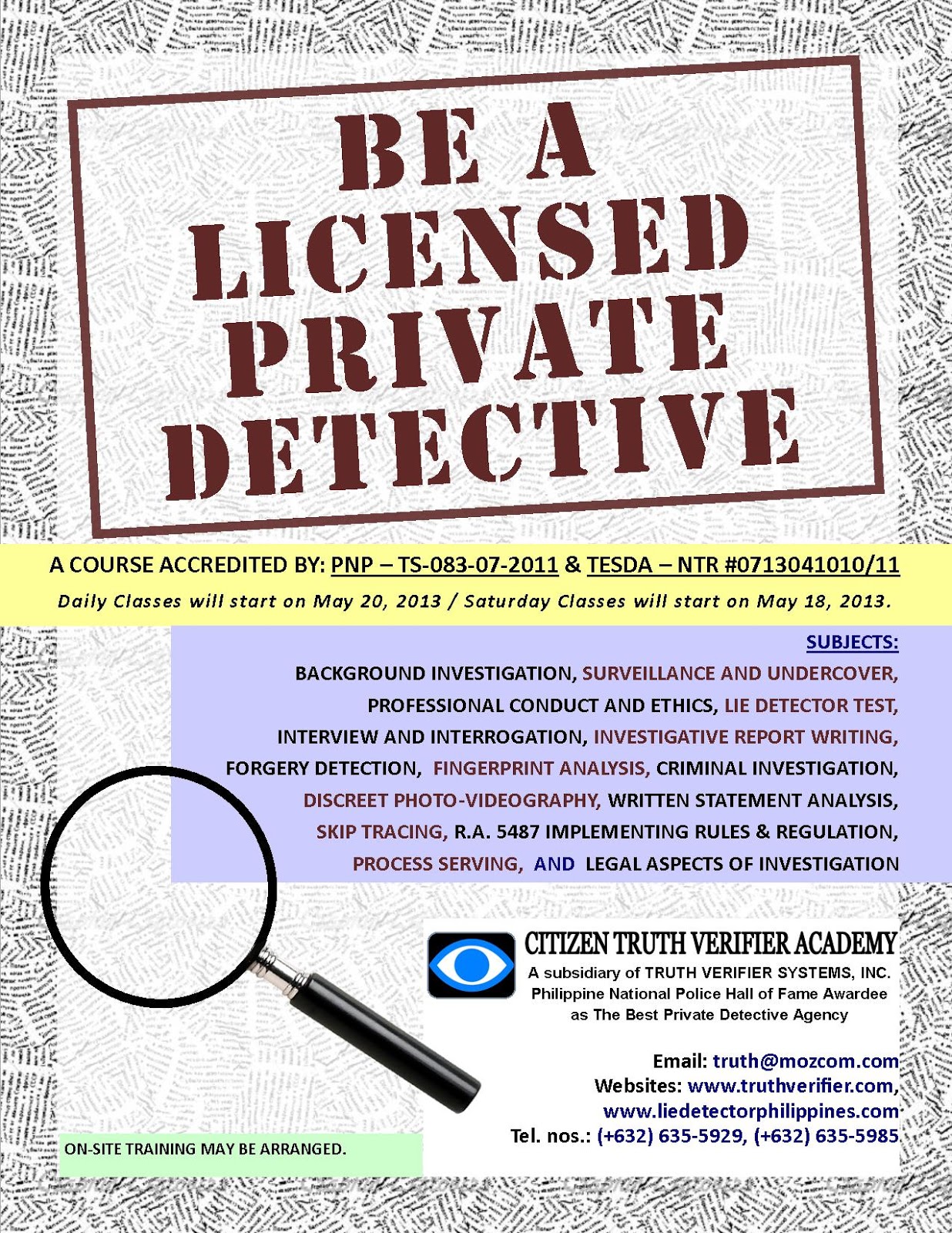 Truth Verifier Systems, Inc. Be A Licensed Private Detective (Private