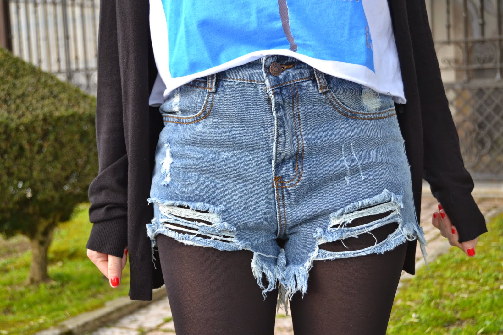 All Over Sequin Ripped shorts outfit