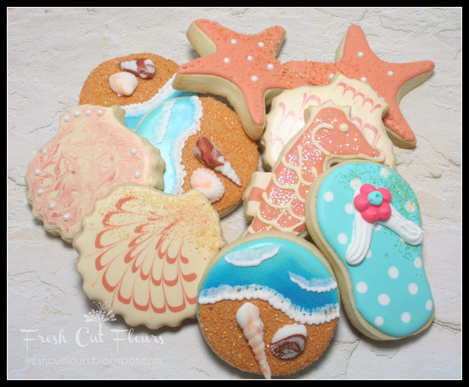 Fresh Cut Flours Beach themed cookies...