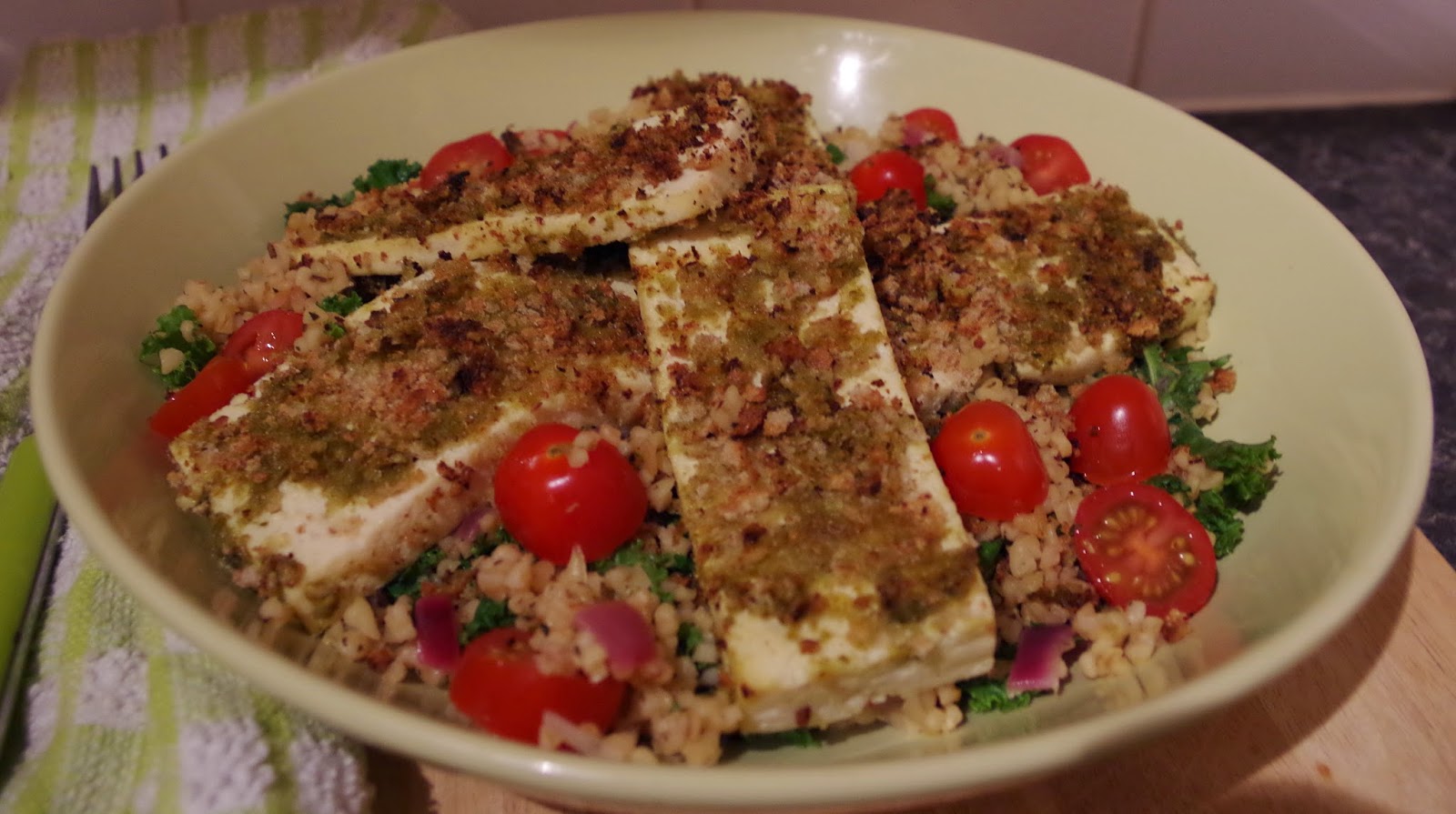 Crispy Pesto Tofu with Lemon & Herb Bulgur Wheat Euphoric Vegan