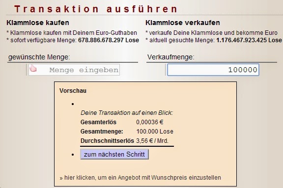 Der Verkaufspreis für Klammlose auf Primusmarkt Der Verkaufspreis für Klammlose auf Primusmarkt