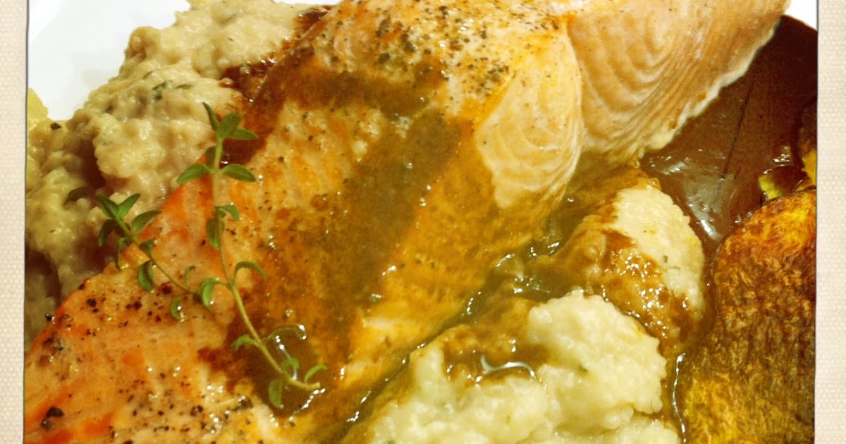 The Meat and Potatoes Foodie Salmon over Shallot and Blue Cheese Grits