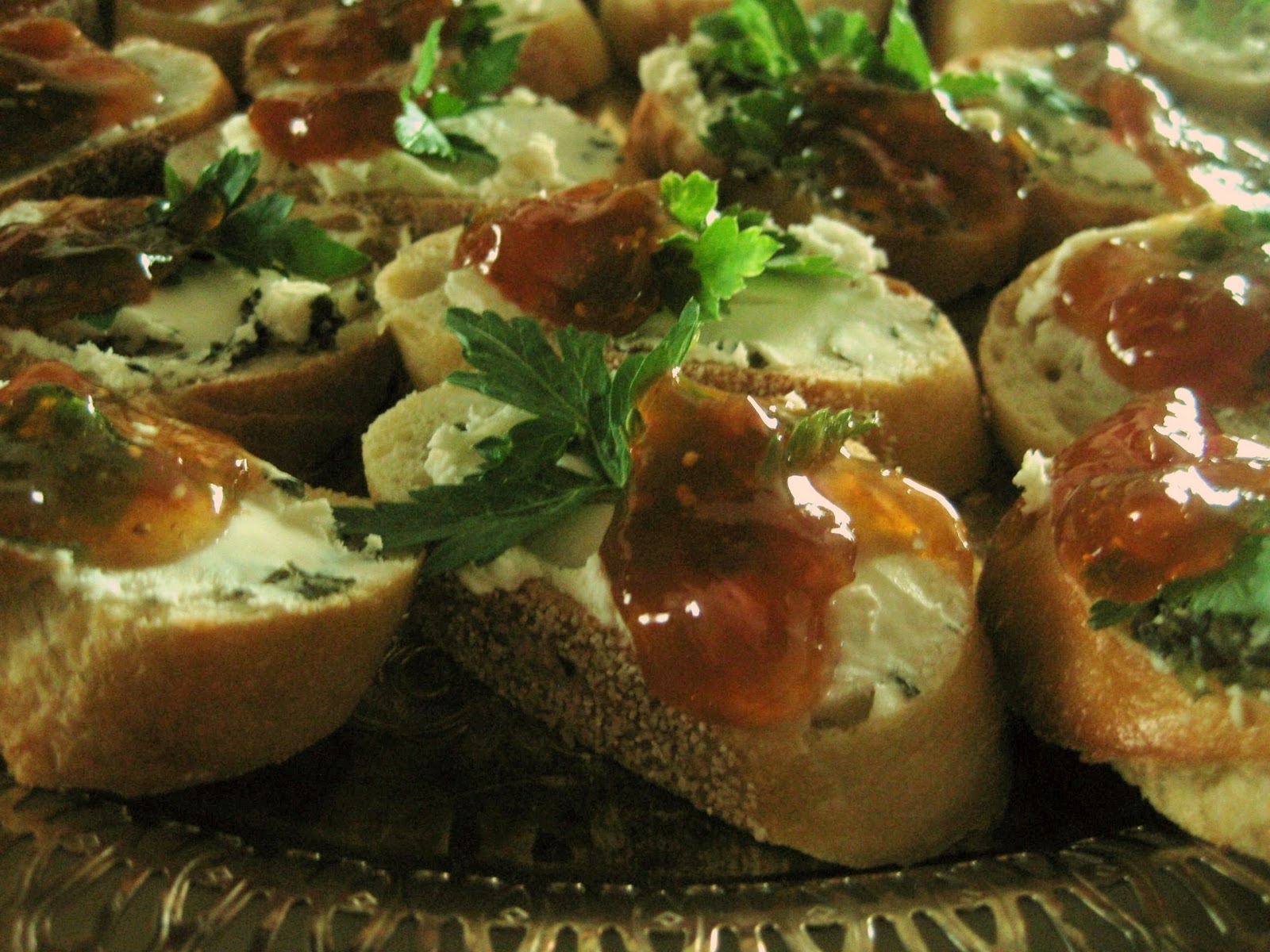 The Joyful Table Crostini with Goat Cheese, Fig and Parsley