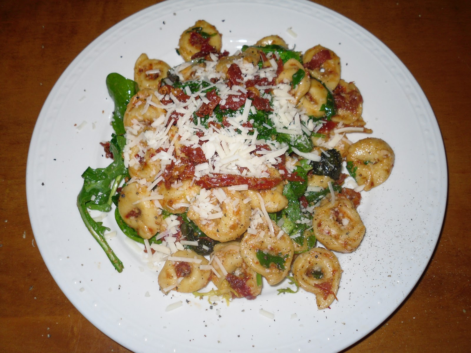 Tortellini with Sun Dried Tomatoes and Crispy Prosciutto Chips