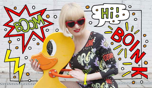 Outfit with Lazy Oaf comic dress and heartshaped glasses lazy oaf, comic, boom, lolita