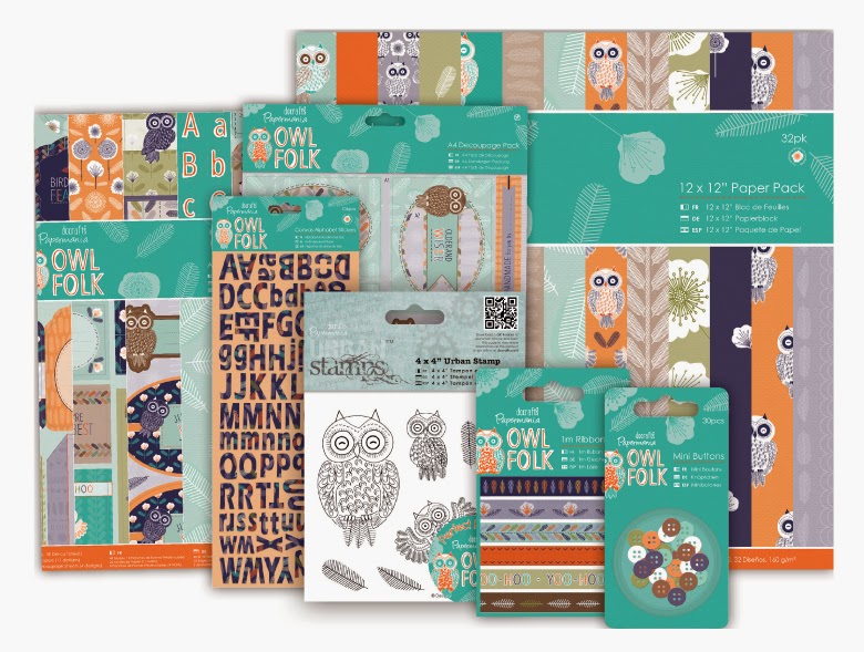 DOCRAFTS PAPERMANIA OWL FOLK PAPERS 32 X 6/" x 6/" FOR CARDS AND CRAFTS