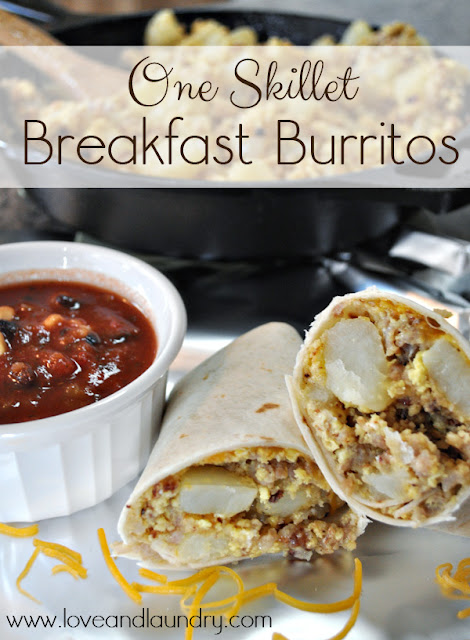 One Skillet Breakfast Burritos from www.loveandlaundry.com #recipe #breakfast