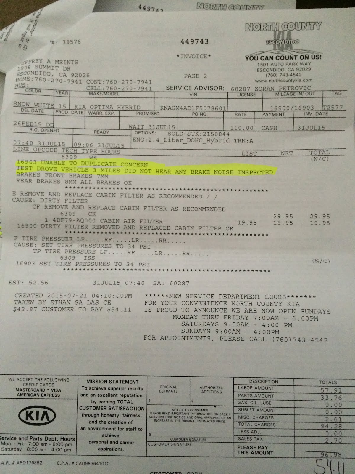 My terrible 2015 KIA Optima Hybrid story from North County KIA of