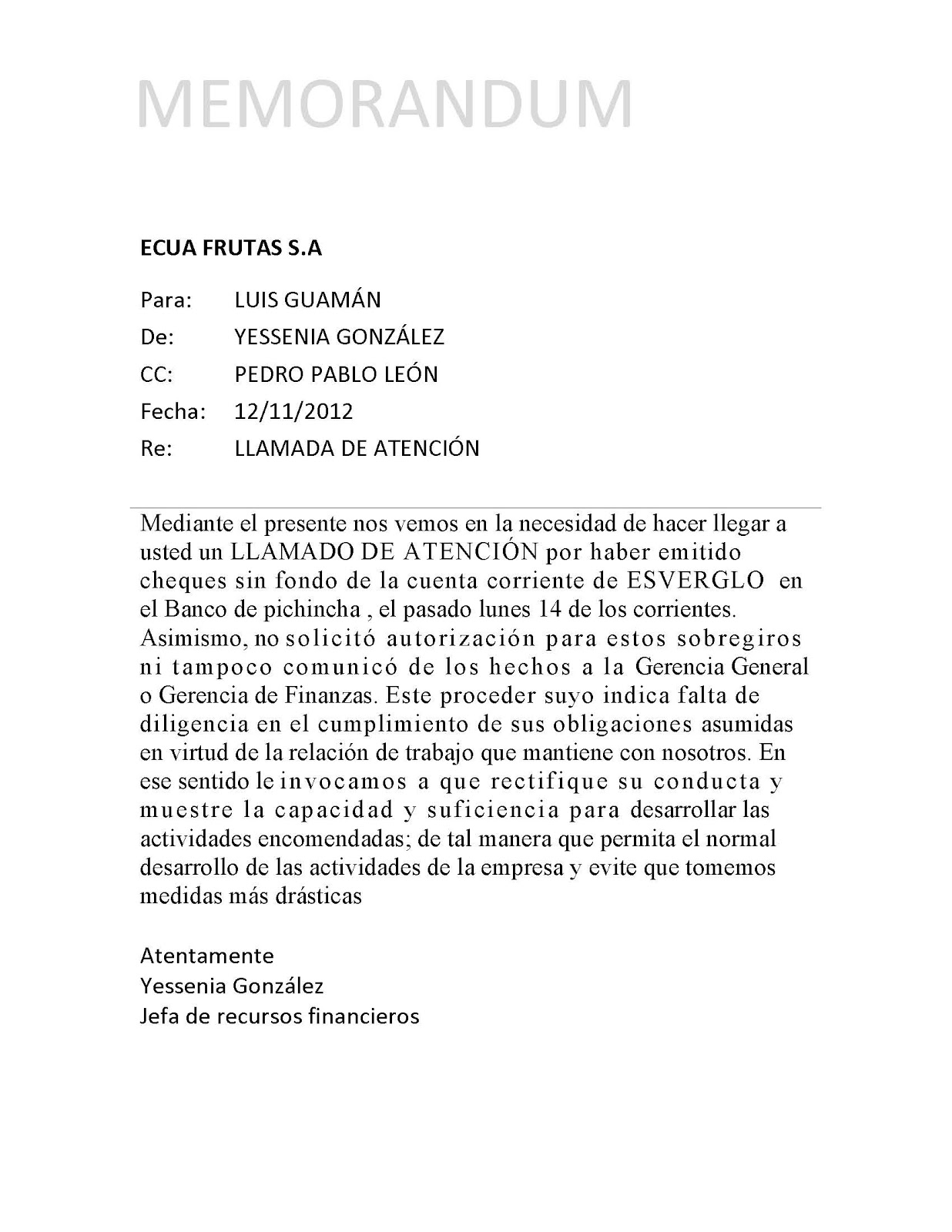 formato para memorandum