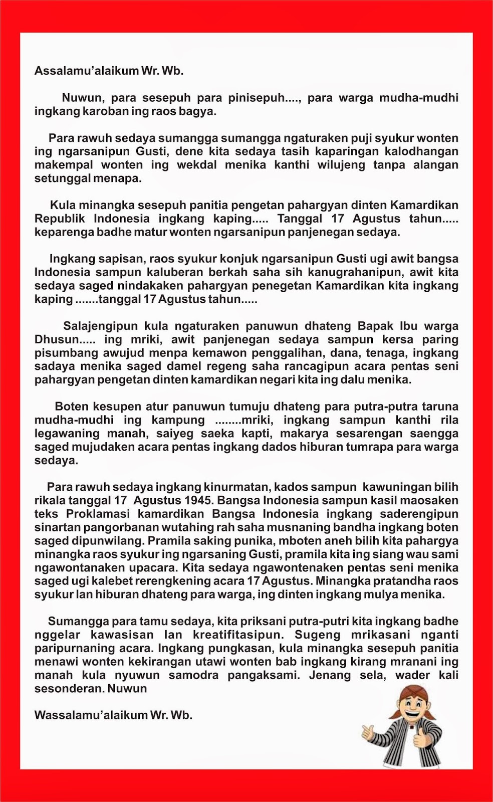 Pidato Bahasa Jawa Kemerdekaan