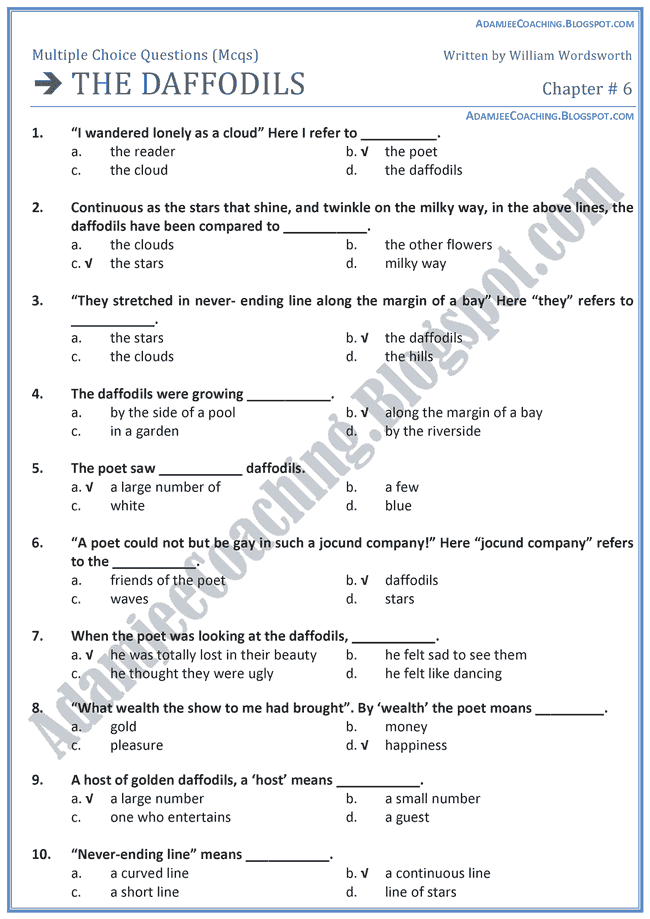 Adamjee Coaching The Daffodils MCQs English IX