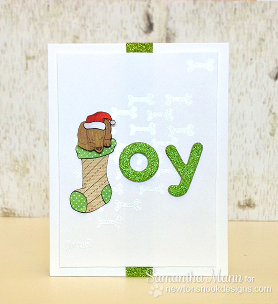 Dachshund dog in stocking Christmas Card by Samantha Mann for Newton's Nook Designs - Holiday Hounds Dog Stamp set