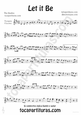 Tubescore Let it Be by The Beatles sheet music for Trumpet and Flugelhorn Pop - Rock Music Score