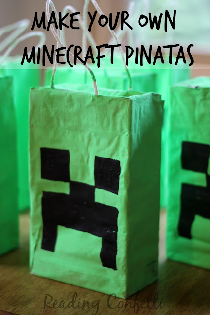 Easy to make creeper piñatas for a Minecraft themed birthday party