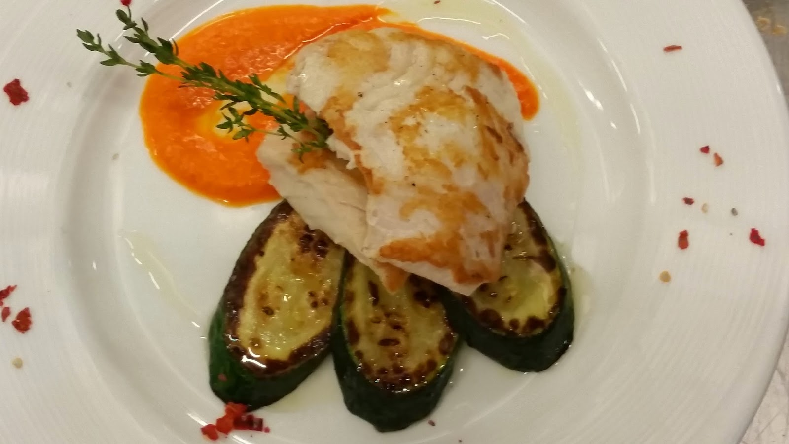 Country Gourmet Traveler Reef Fish on Zucchini, Red Capsicum Sauce