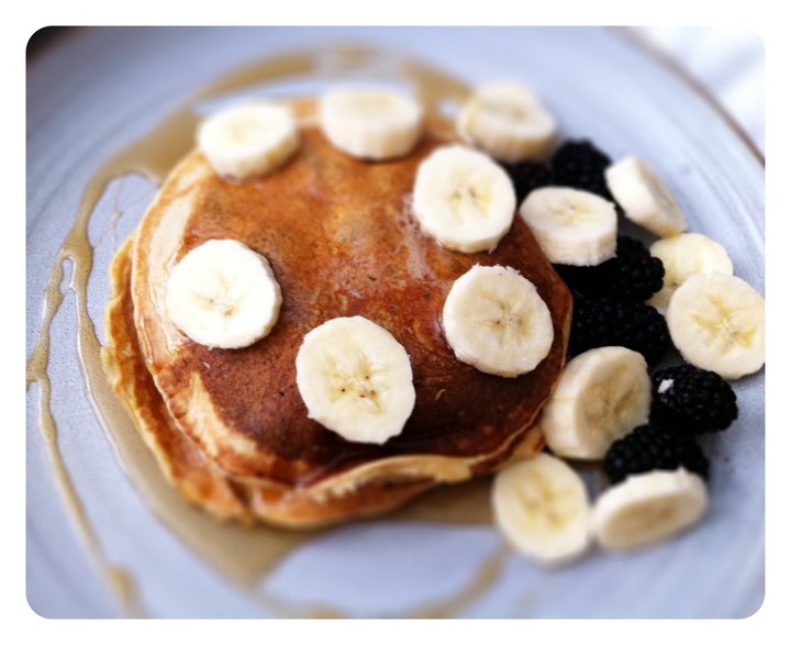 Thoroughly Modern Mom Whole Wheat Blueberry Pancakes, with Almond Milk!
