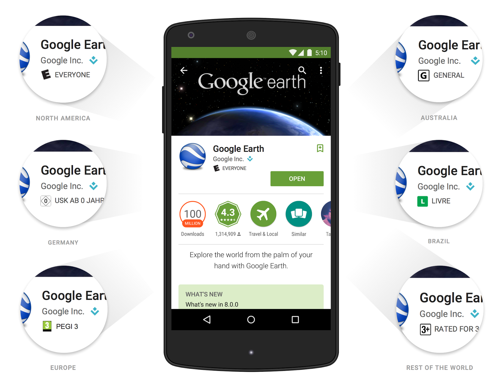 Man sieht die Google Earth App im Play Store.