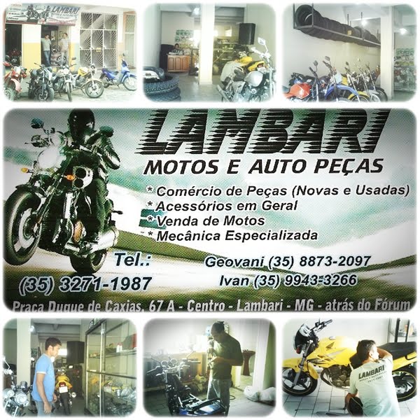 Chegou em Lambari Motos Auto Peças com venda de motos novas e usadas.
