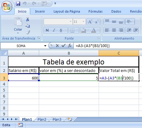 Fórmula porcentagem excel 2007