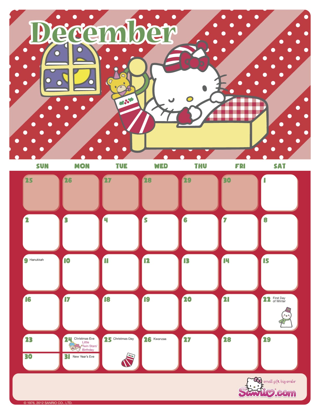 I love Kawaii Hello Kitty 2012 December Calendar