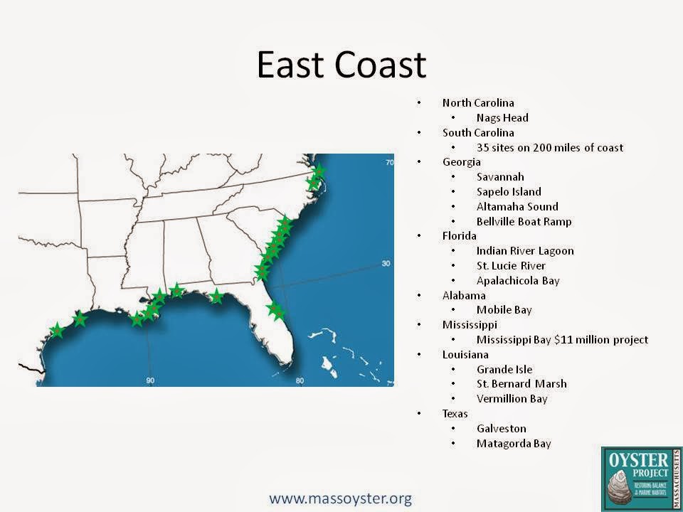 Oyster Restoration Map US Florida Texas 