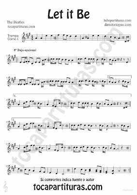 Tubepartitura Let it Be de The Beatles partitura para Trompa canción del famoso grupo de Liverpool
