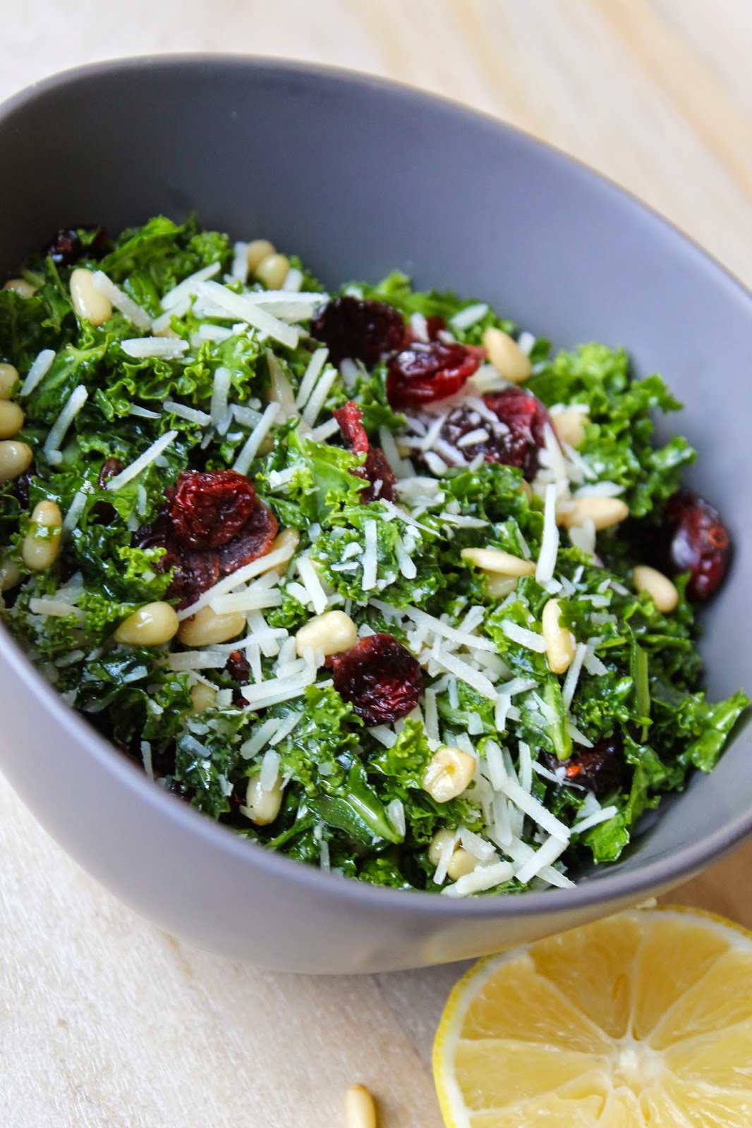 DancesintheKitchen: Cranberry Lemon Kale Salad with Parmesan and Pine Nuts