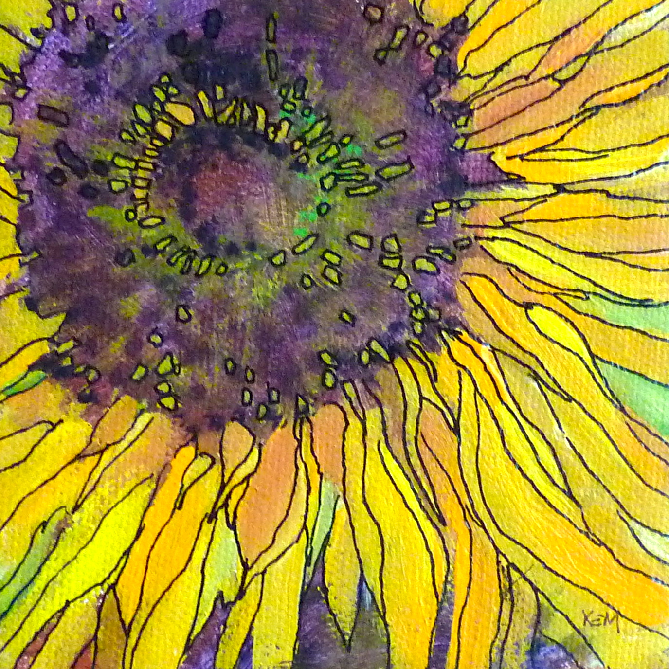 Painting My World Summer Reflections and A New Acrylic and Ink Sunflower