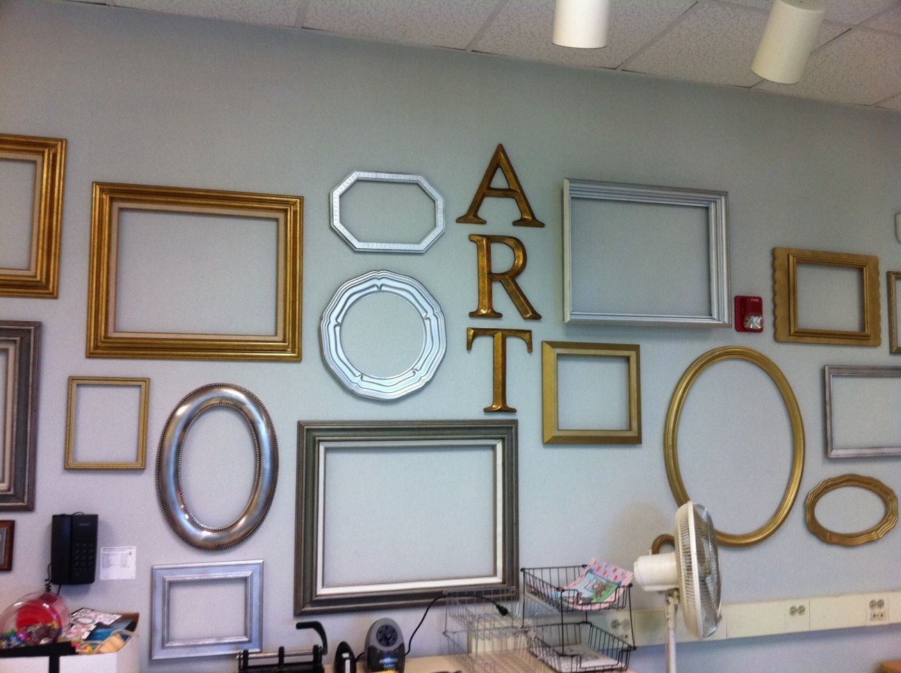 Apex Elementary Art Wall of Frames for student artwork