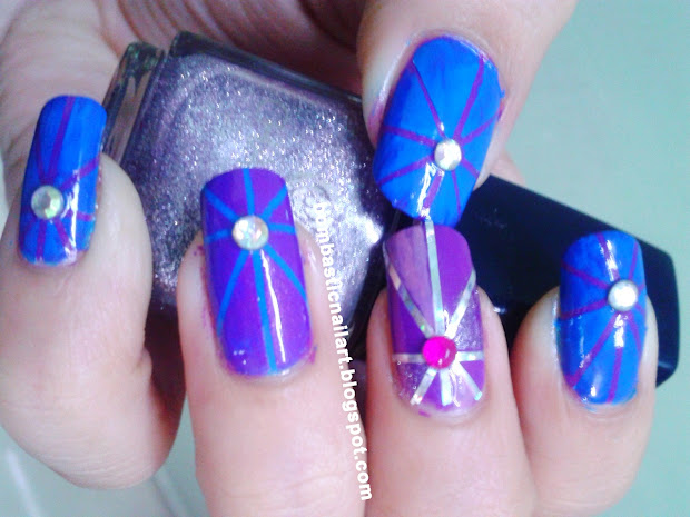 purple and blue striping tape nail