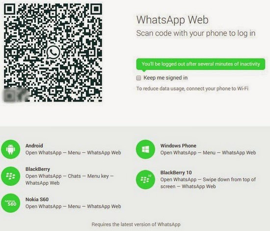 Pantalla de entrada al servicio de Whatsapp Web