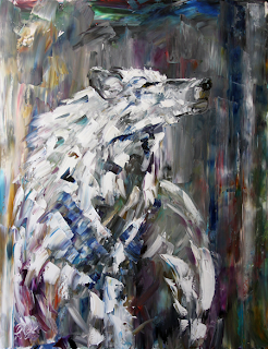 Winter White Wolf Abstract Contemporary Wolf Wildlife Painting By