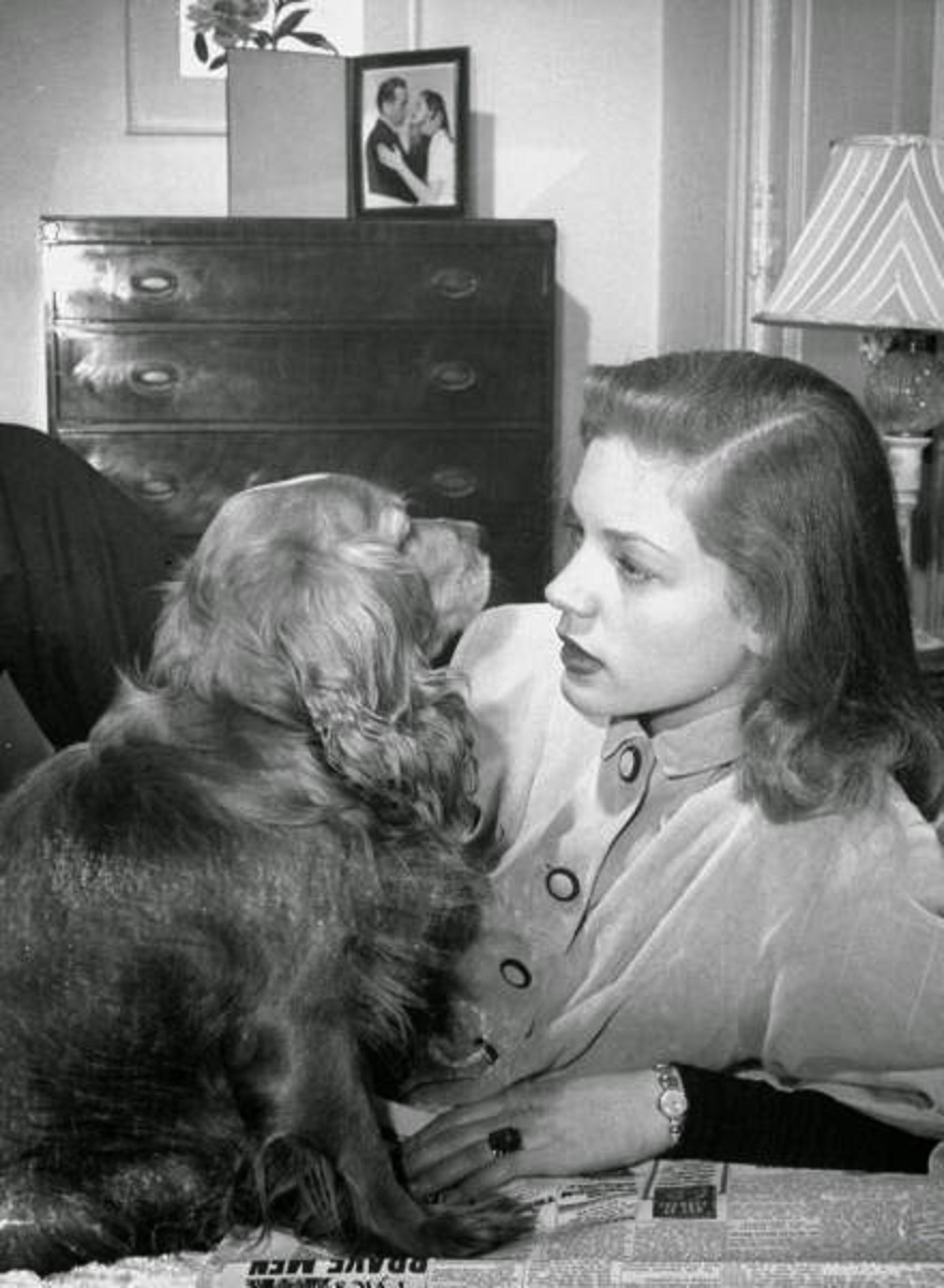 Lauren Bacall with her dog.
