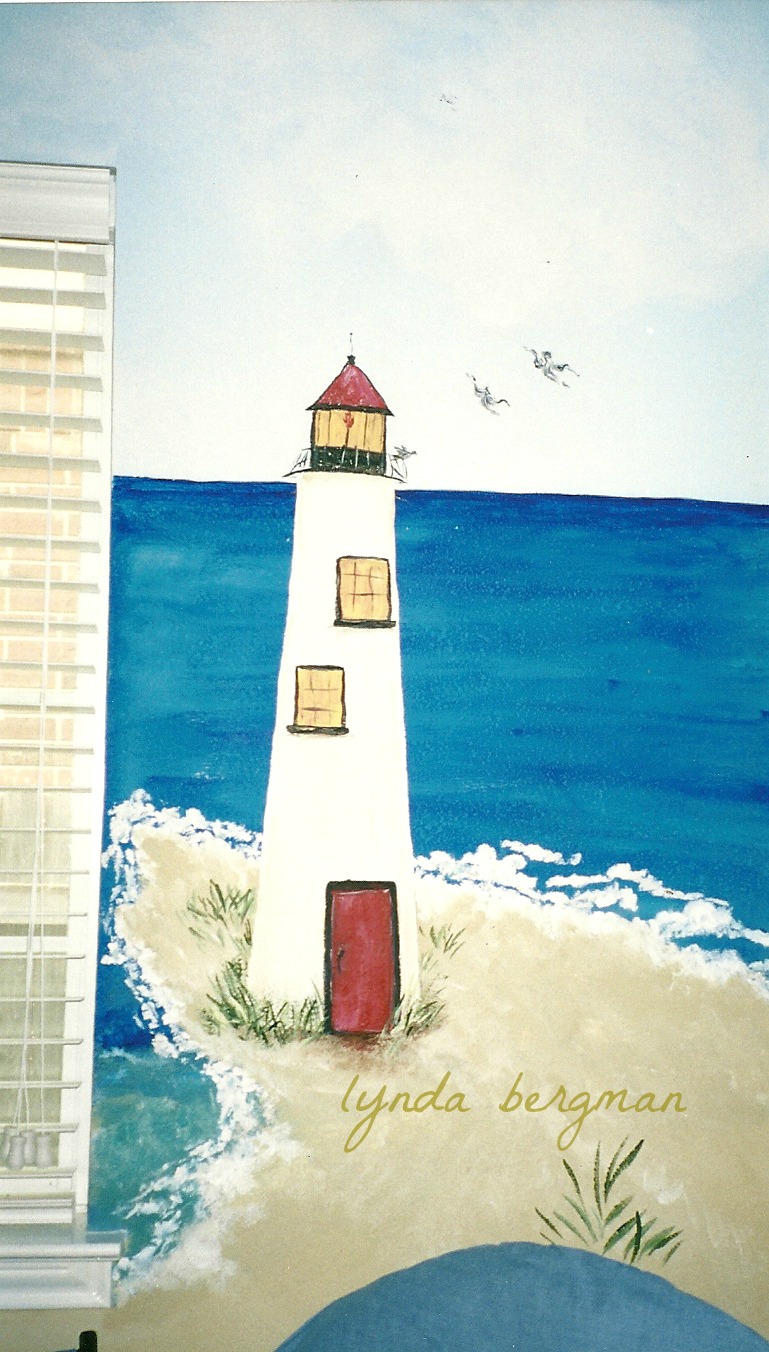 LYNDA BERGMAN DECORATIVE ARTISAN HAND PAINTING ART A BEACH SCENE