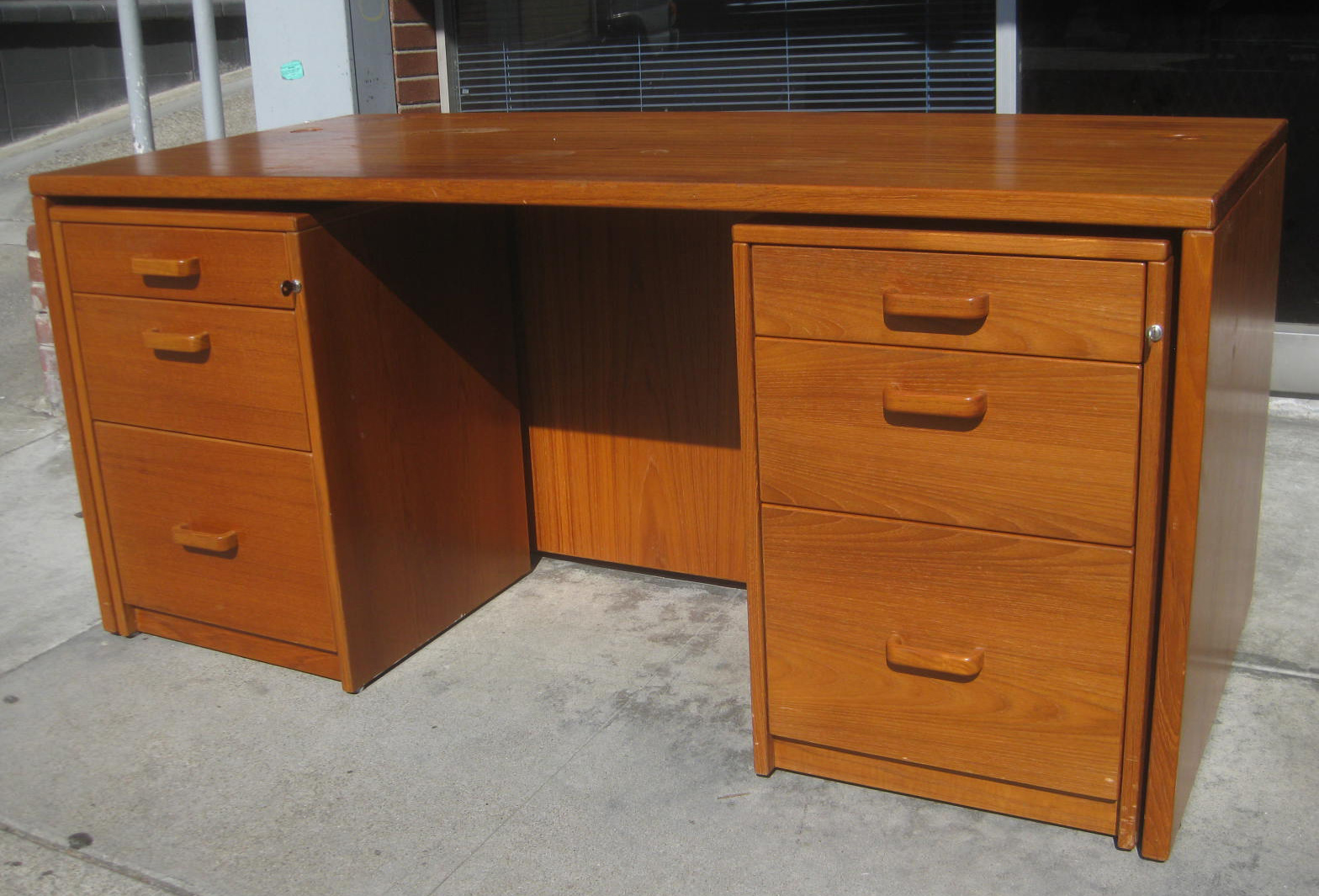 UHURU FURNITURE & COLLECTIBLES SOLD Danish Teak Desk w/ Rolling File