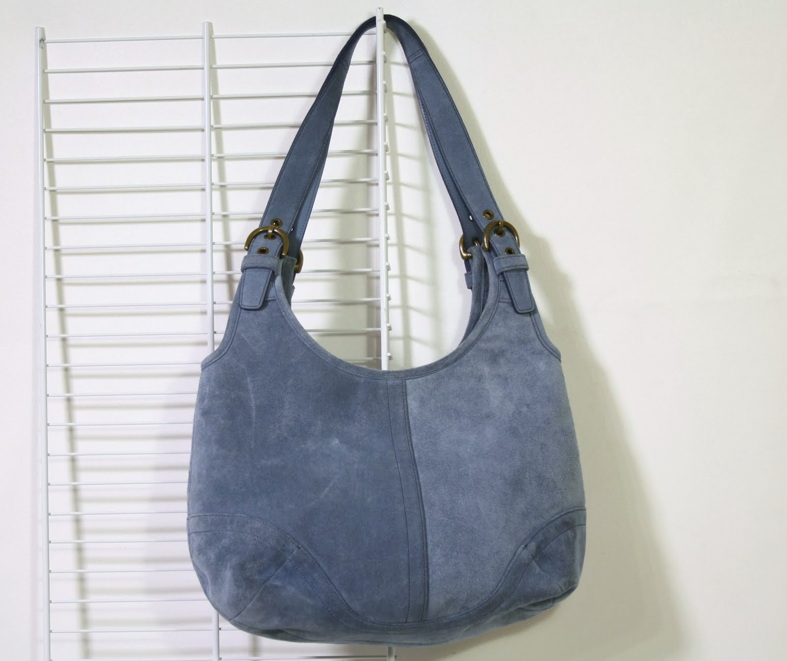 Shop Beneath the Glass SOLD Coach Blue Suede Hobo Handbag