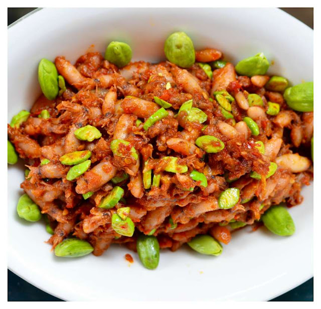 Indonesian Medan Food Sambal Cumi Pete ( Dried baby squid in Chilli