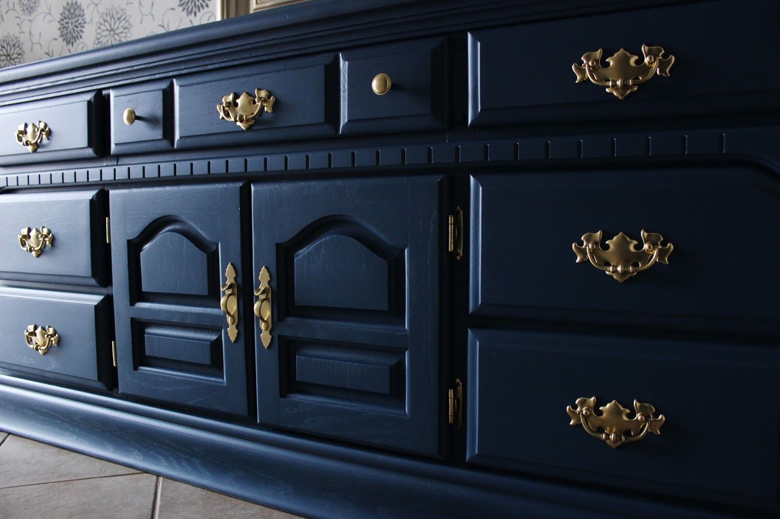 Retiqued by Rae Bond Navy Blue and Bright Gold Dresser