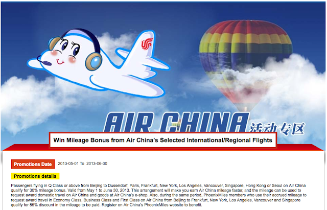 frequent flyer bonuses air china only 15 000 phoenix miles for frequent flyer air china