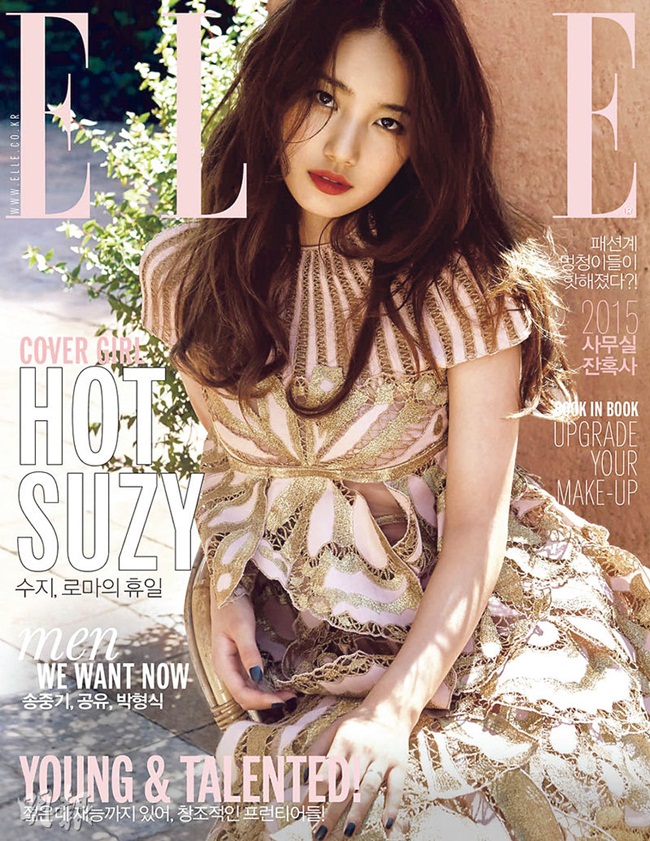 Elle Korea October 2015, Miss A:Suzy Bae 裴秀智 Valentino 2015 AW Baroque Bronze-Lace Layered Gown Editorials
