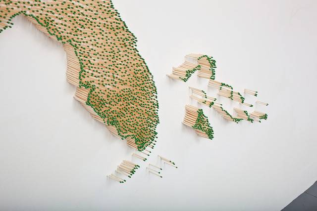 United States Map Made from Thousands of Wood Matches by Claire Fontaine