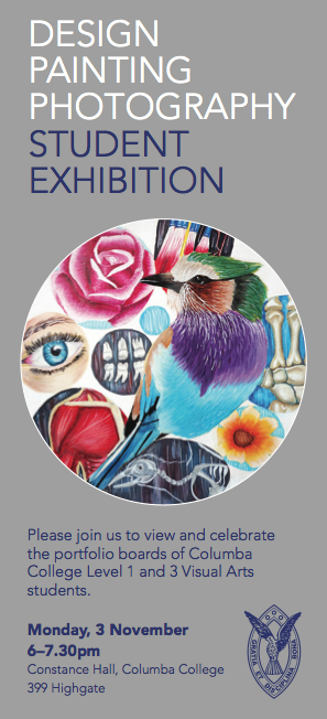 columba college visual arts dept art exhibition flyer