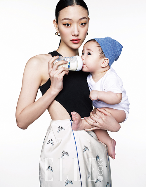 Elle Korea May 2015, Choi So Ra Dior 2015 SS Black Knit Top and Embroidered Tulip Skirt Editorials