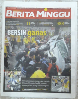 Lawak Bersih 3.0 dalam muka depan akhbar Melayu hari Ahad !