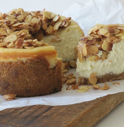 Pine Cones and Acorns Amaretto Cheesecake with Buttery Almond Topping