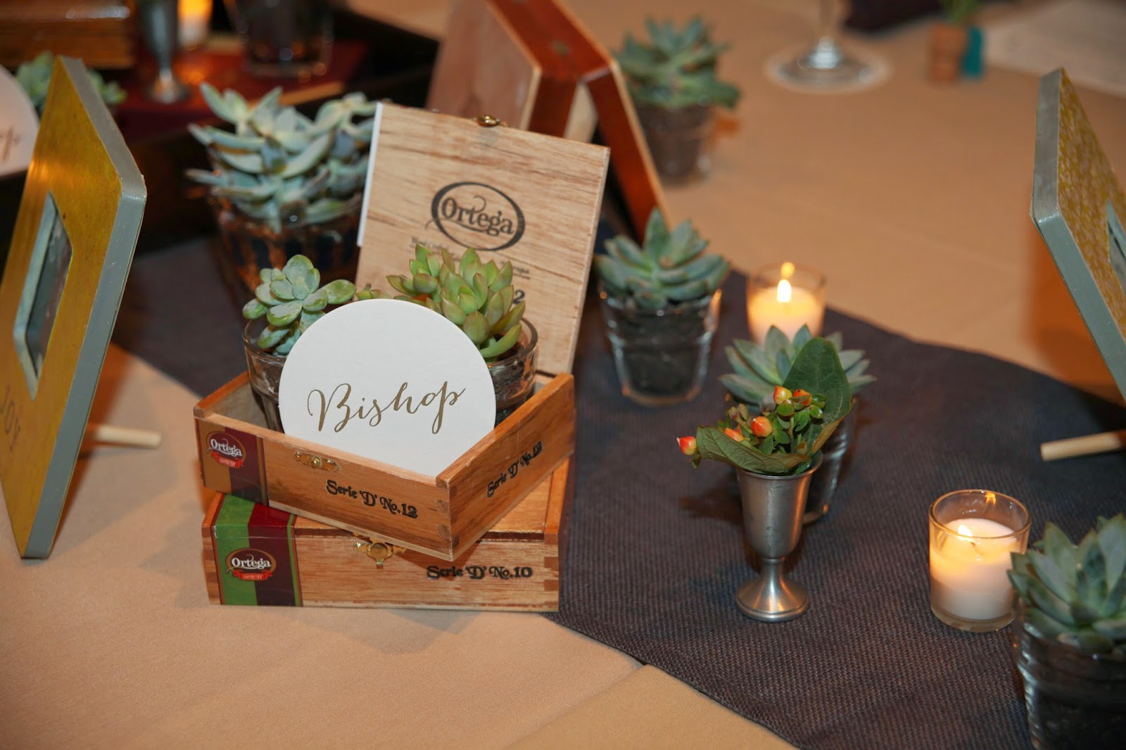 cigar box as wedding reception table decorations