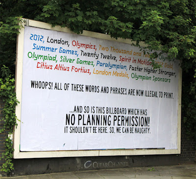 Bill board stating with a number of words banned from use because of the games
