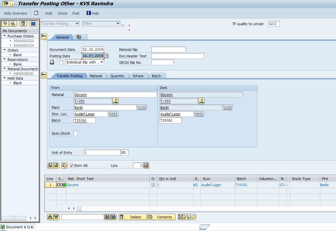 SAP Sample Programs MIGO post document