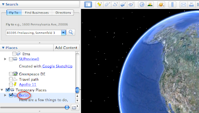 Ein Screenshot zeigt die Auswahl unter "Places" in Google Earth.