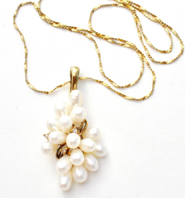 The Jewelry Lady's Store Pearl Diamond 14K Gold Enhancer Pendant